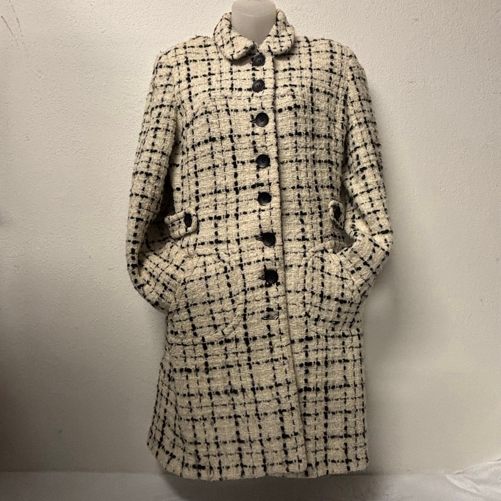 Women's Size 4 MARVIN RICHARDS Vintage Wool blend Pea Coat Beige Black Plaid